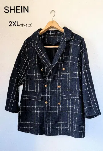 SHEIN 네이비 체크 무늬 테일러드 자켓 2XL