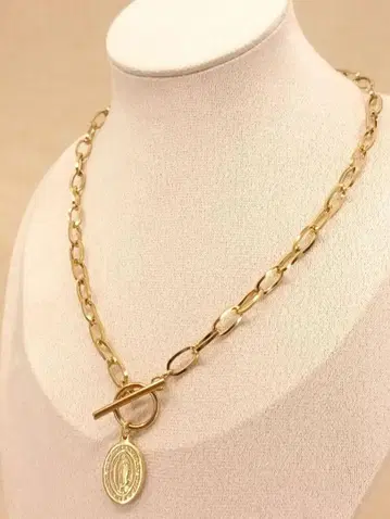 빈티지 골드 체인 마리아 성모 목걸이 토글 앤티크