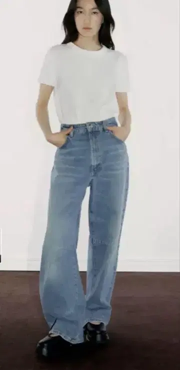 ZARA TRF 배기 벌룬 데님 미드 라이즈 풀렝스 36