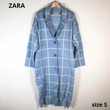 새상품급 ZARA 자라 롱 코트 체크 스카이블루 x 화이트 sizeS