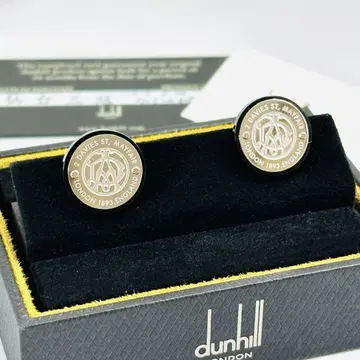 새상품급 Dunhill 라운드 탑 로고 커프 링크스 실버