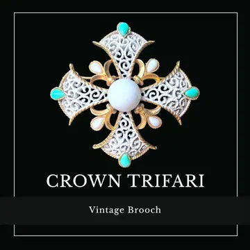 CROWN TRIFARI 말타 크로스 밀크 유리 레어 컬러 크로스 브로치