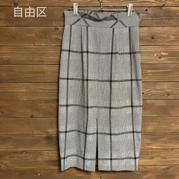 [ 자유구 ] 온워드 카시야마 그레이 계열 체크 롱 스커트 슬릿 S