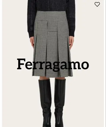 Ferragamo 체크 무늬 플리츠 스커트 무릎 기장
