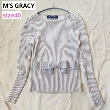 M'S GRACY 프론트 리본 리브 니트 라이트 그레이 계열 사이즈 40