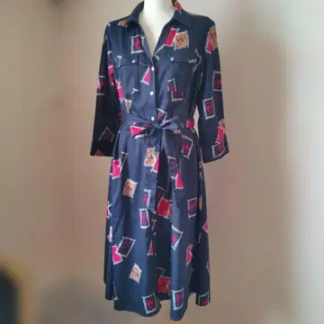 로라 애슐리 네이비 우표 패턴 셔츠 원피스 13호