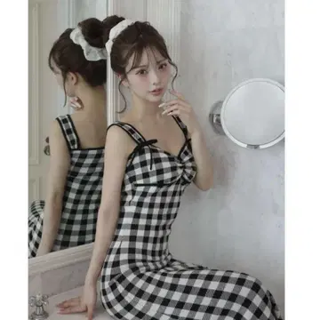 Darich 깅엄 자카드 니트 롱 원피스 Free size