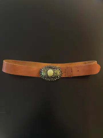 가죽 브라운 벨트 터콰이즈 버클 포함 빈티지