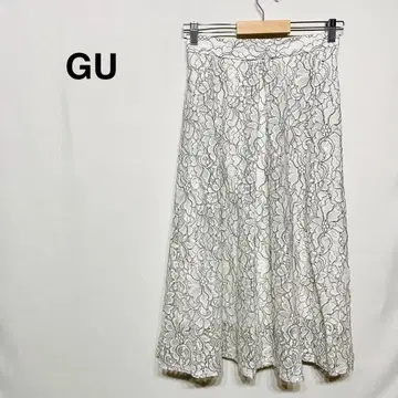 지유 자수 레이스 꽃무늬 화이트 플레어 실루엣 롱 스커트 L