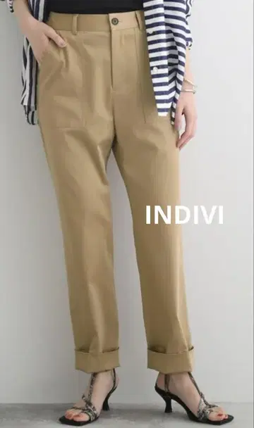 INDIVI 스트레치 새틴 베이커 팬츠 38 M