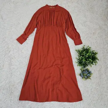 내추럴 뷰티 베이직 오렌지 리프 자카드 광택 롱 원피스