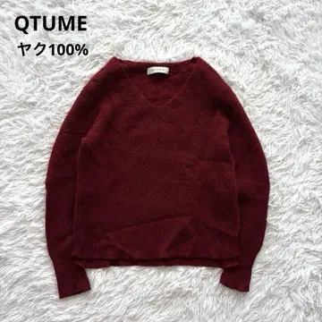 QTUME 니트 야크 100% 보송보송 스웨터 상의 V넥 긴팔