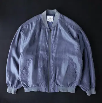 90's 빈티지 봄버 자켓 실크제 블루 그레이 네이비 L