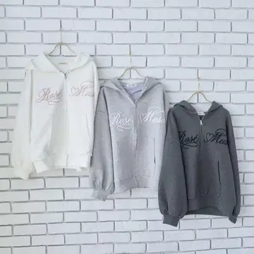 Rosemuse Logo 3d embroidery hoodie gray