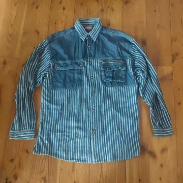 UNCLEKING 스트라이프 데님 셔츠 L 멀티 포켓 90's