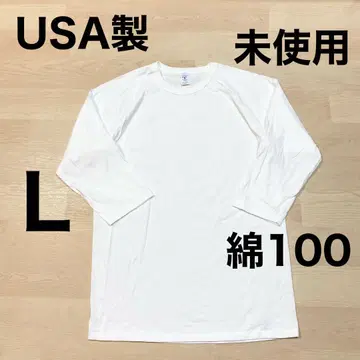 VELVA SHEEN 화이트 무지 크루넥 7부 소매 롱 T L USA