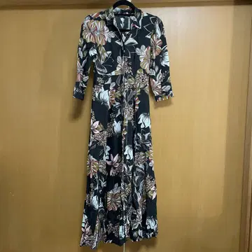 플라워 프린트 롱 셔츠 원피스
