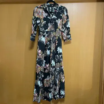 플라워 프린트 롱 셔츠 원피스