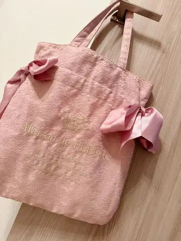 Maison de FLEUR 완판 디자인 레이스 고급 핑크 토트 리본
