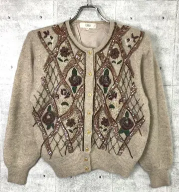 레트로 Filare 마리읍 구제 의류 장미 자수 비즈 장식 니트 가디건