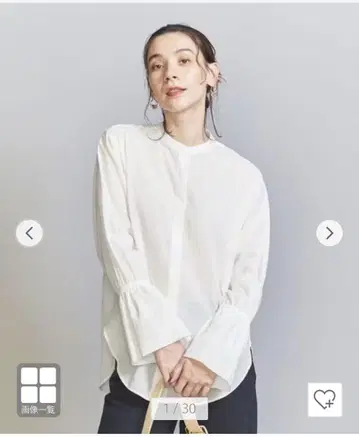유나이티드 애로우즈 코튼 쉬폰 플레어 슬리브 셔츠
