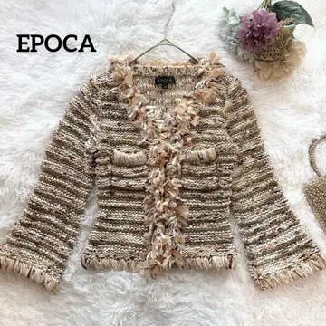 [ EPOCA ] 에포카 트위드 니트 가디건 노카라 자켓 벚꽃색