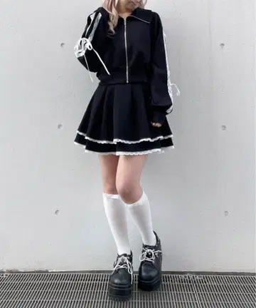 셋업 레이스 후드티 스커트 oneway abc une face