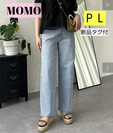 MOMO 스트레치 슬림 스트레이트 데님 PL 라이트 블루 작은 키