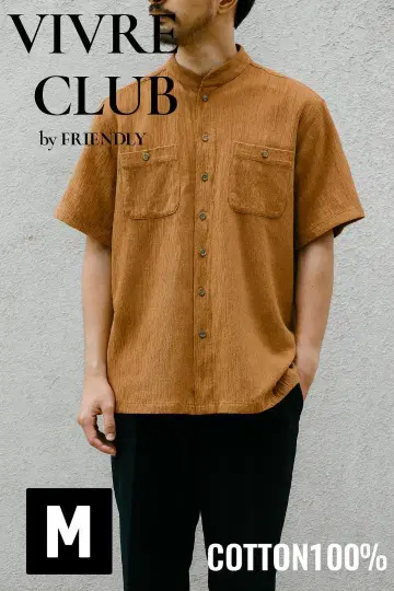 VIVRE CLUB 스탠드 카라 코튼 셔츠 M 사이즈 남성용