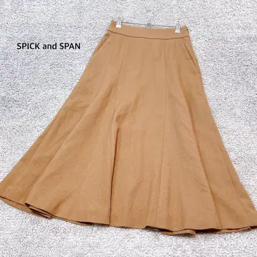 [ SPICK and SPAN ] 플레어 롱 스커트 백 버튼 브라운