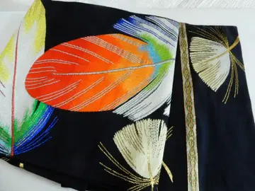 순수 실크 선명한 후쿠로 오비 류무라 헤이조풍 육통 옥례채깃털