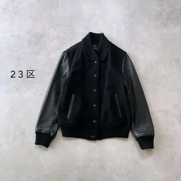 23구 44 사이즈 양가죽 자켓 울 x 가죽 블루종 절개 블랙