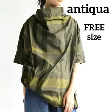 안티카 antiqua 내추럴 무드 스탠드 카라 체크 상의