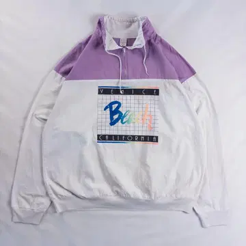 빈티지 구제 의류 USA제 90s 하프 지퍼 레트로 프린트 리브 셔츠