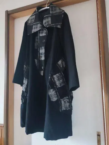 제니 가르송 롱 코트 체크 무늬 카라 부착