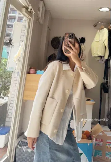 노카라 자켓 크림색