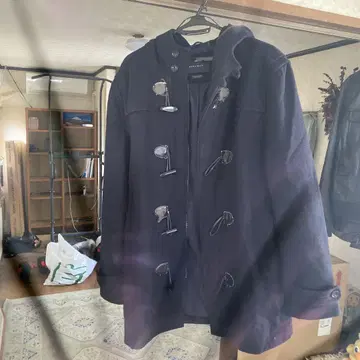 더플 코트 블랙 후드 부착