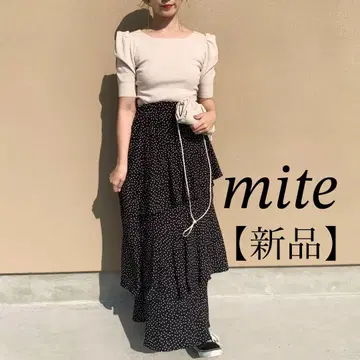 mite 도트 무늬 비대칭 롱 스커트*플레어*택 포함 새상품