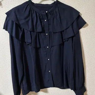 미사용 노리즈 프릴 긴팔 셔츠 네이비