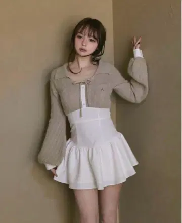 andmary Tess 블라우스 미니 드레스 베이지
