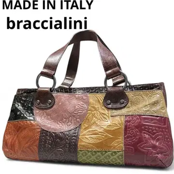 이탈리아제 braccialini 천연 가죽 핸드백 숄더 토트백 패치워크