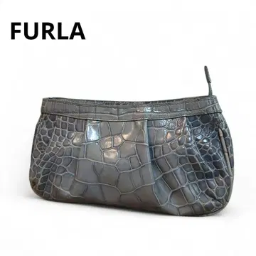 FURLA 훌라 클러치백 파우치 악어 무늬 그레이 천연 가죽 여성용