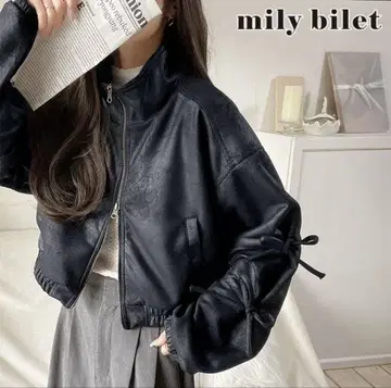 mily bilet 스웨이드 라이크 리본 디자인 블루종 자켓 M