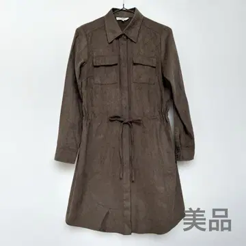새상품급 내추럴 뷰티 베이직 브라운 셔츠 드레스 리본 포함 S 사이즈