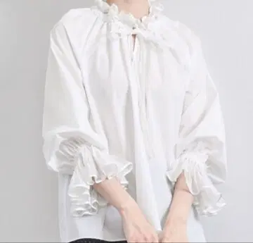 레이스 플리츠 프릴 블라우스