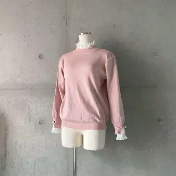 하자품 택 포함 새상품 옷깃 소매 플리츠 커프스 니트 핑크 M