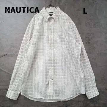 노티카 긴팔 셔츠 화이트 계열 체크 무늬 버튼 다운 코튼 [ 6285 ]