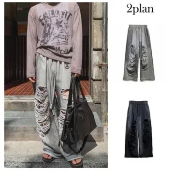 2plan 데미지 스웨트 팬츠