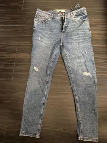 ZARA 남성용 스키니 데님 라이트 블루 데미지 가공