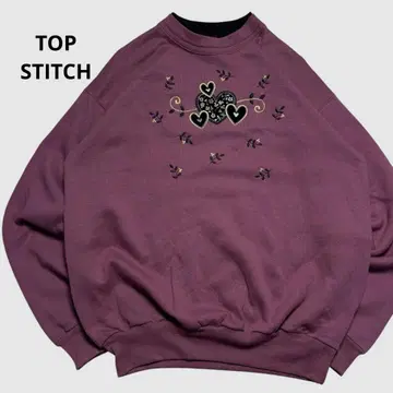 TOP STITCH 맨투맨 트레이닝복 하트 자수 USA 구제 의류 퍼플